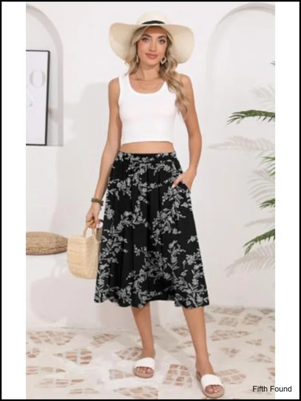 Flowy High Waisted Pleated Midi Skirt with Pockets